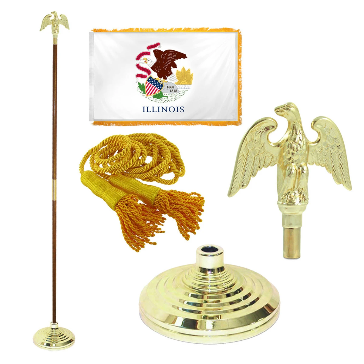 Super Tough Illinois 3ft X 5ft Flag, Flagpole, Base, And Optional Tassel 1 Super Tough Illinois 3ft X 5ft Flag, Flagpole, Base, And Optional Tassel