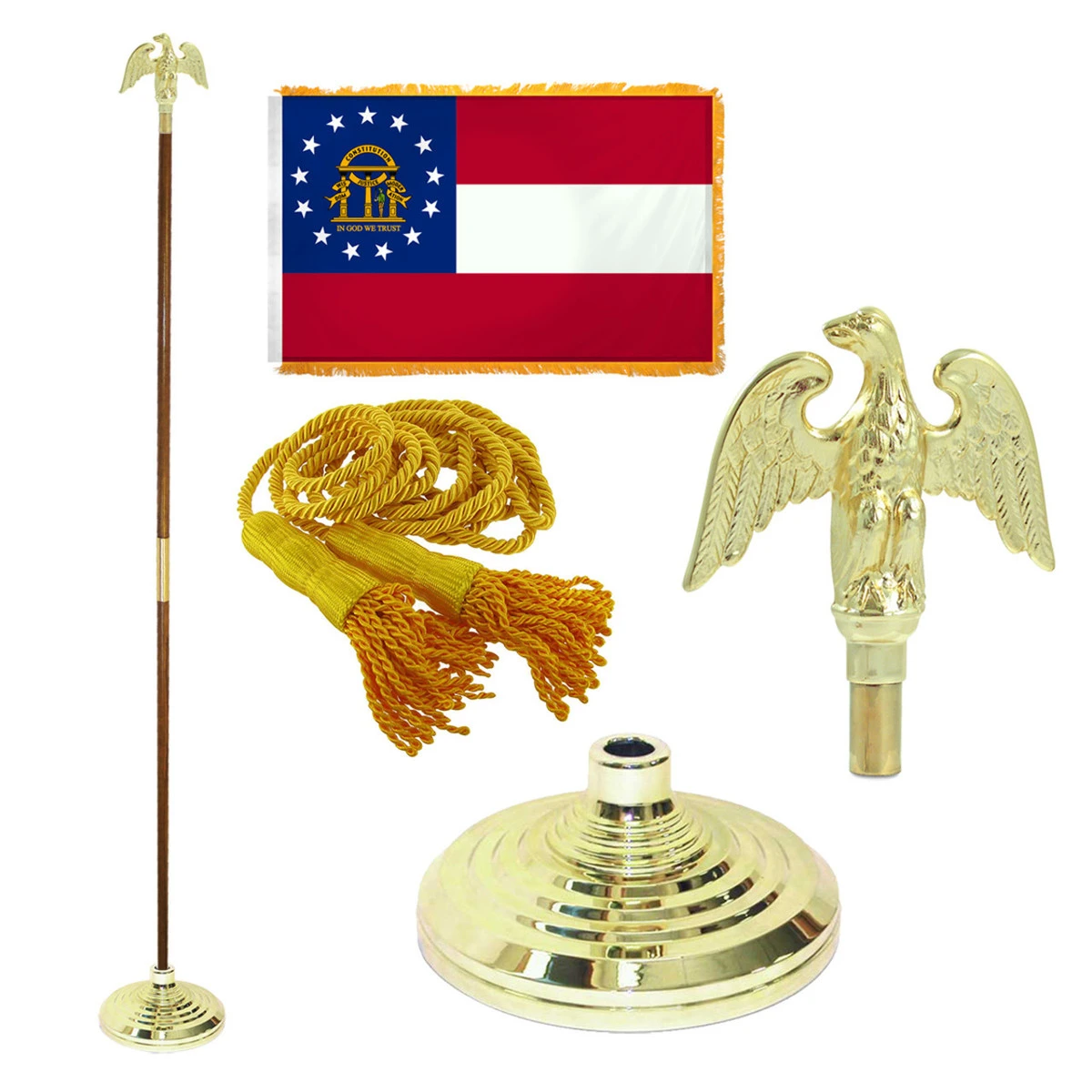 Super Tough Georgia 4ft X 6ft Flag, Telescoping Flagpole, Base, And Optional Tassel 1 Super Tough Georgia 4ft X 6ft Flag, Telescoping Flagpole, Base, And Optional Tassel