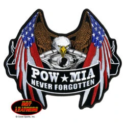 Hot Leathers Patches POW MIA Never Forgotten Flag Eagle Patch