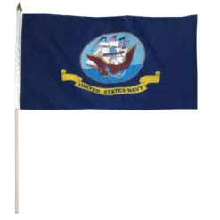 Navy Flag 12" X 18" Mounted On 24" Wooden Stick