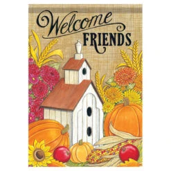 Carson Fall Banner Flag - Welcome Friends Birdhouse - 28in X 40in