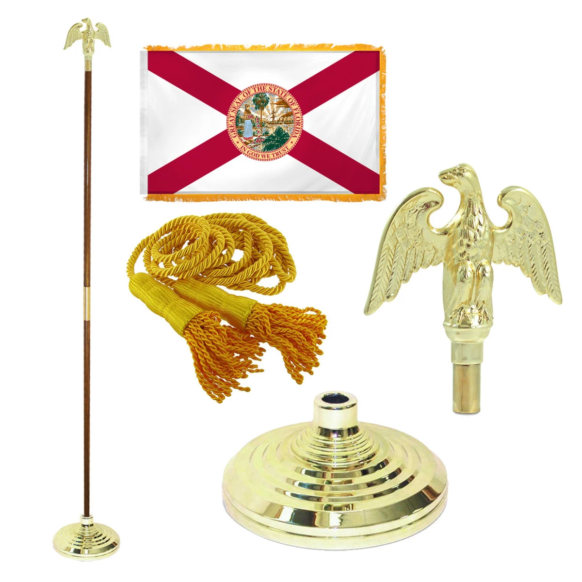 Super Tough Florida 4ft X 6ft Flag, Telescoping Flagpole, Base, And Optional Tassel 1 Super Tough Florida 4ft X 6ft Flag, Telescoping Flagpole, Base, And Optional Tassel