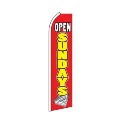 Open Sundays Swooper Flag - Red & Yellow - 11.5ft X 2.5ft