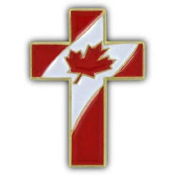 Christian Cross Special Design Pin With Canada Flag - 5/8" X 1/2"