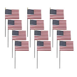 US Stick Flag 8x12in, Black Stick, Spear Tip - 12 Pack