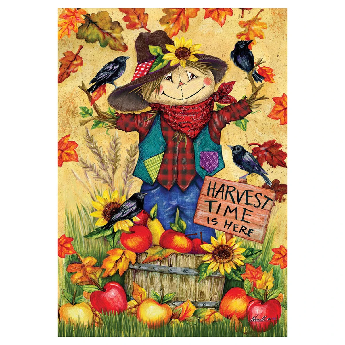 Fall Banner Flag - Scarecrow & Apples 1 Fall Banner Flag - Scarecrow & Apples