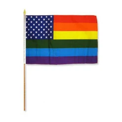 Rainbow American 12" X 18" Stick Flag