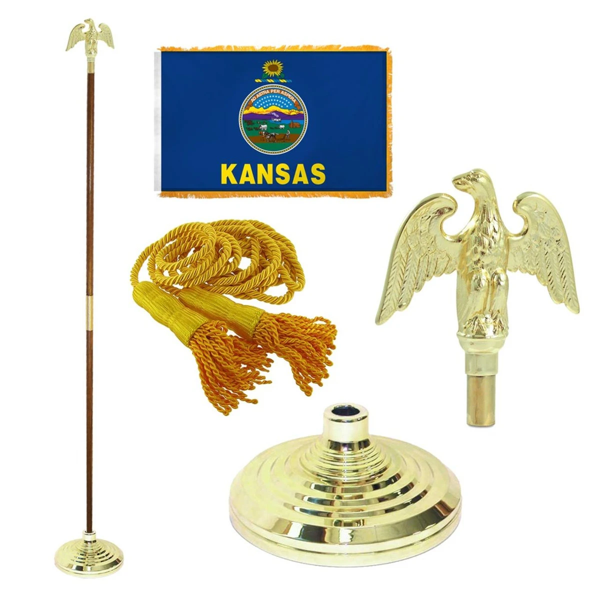 Super Tough Kansas 4ft X 6ft Flag, Telescoping Flagpole, Base, And Optional Tassel 1 Super Tough Kansas 4ft X 6ft Flag, Telescoping Flagpole, Base, And Optional Tassel
