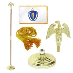 Super Tough Massachusetts 4ft X 6ft Flag, Telescoping Flagpole, Base, And Optional Tassel