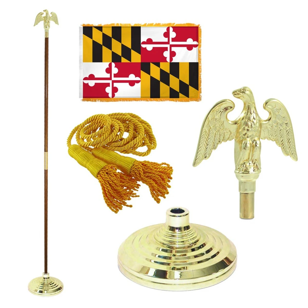 Super Tough Maryland 4ft X 6ft Flag, Telescoping Flagpole, Base, And Optional Tassel 1 Super Tough Maryland 4ft X 6ft Flag, Telescoping Flagpole, Base, And Optional Tassel