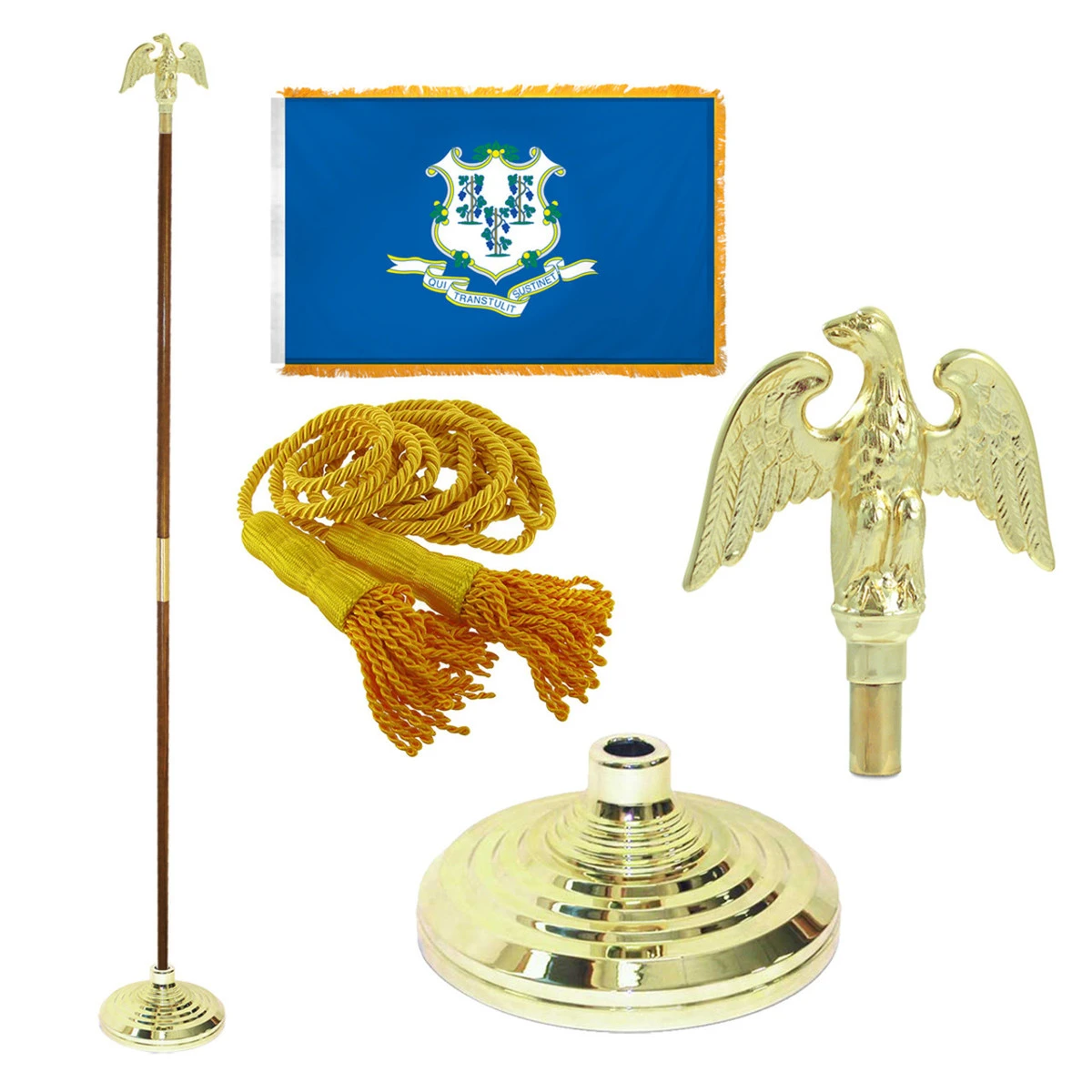 Super Tough Connecticut 3ft X 5ft Flag, Flagpole, Base, And Optional Tassel 1 Super Tough Connecticut 3ft X 5ft Flag, Flagpole, Base, And Optional Tassel