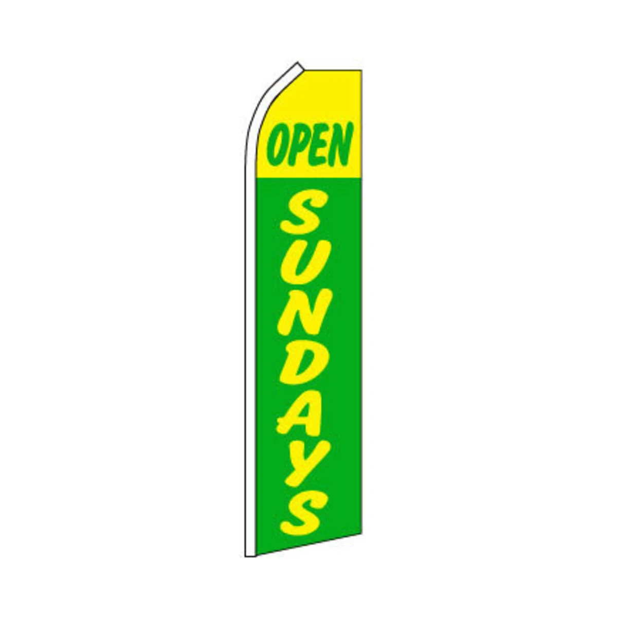 Open Sundays Swooper Flag - Green & Yellow - 11.5ft X 2.5ft 1 Open Sundays Swooper Flag - Green & Yellow - 11.5ft X 2.5ft