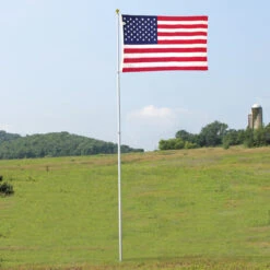 Super Tough 20ft Telescoping Silver Flagpole With Sewn Nylon US Made Flag