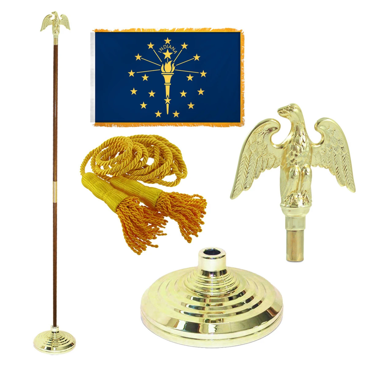 Super Tough Indiana 3ft X 5ft Flag, Flagpole, Base, And Optional Tassel 1 Super Tough Indiana 3ft X 5ft Flag, Flagpole, Base, And Optional Tassel