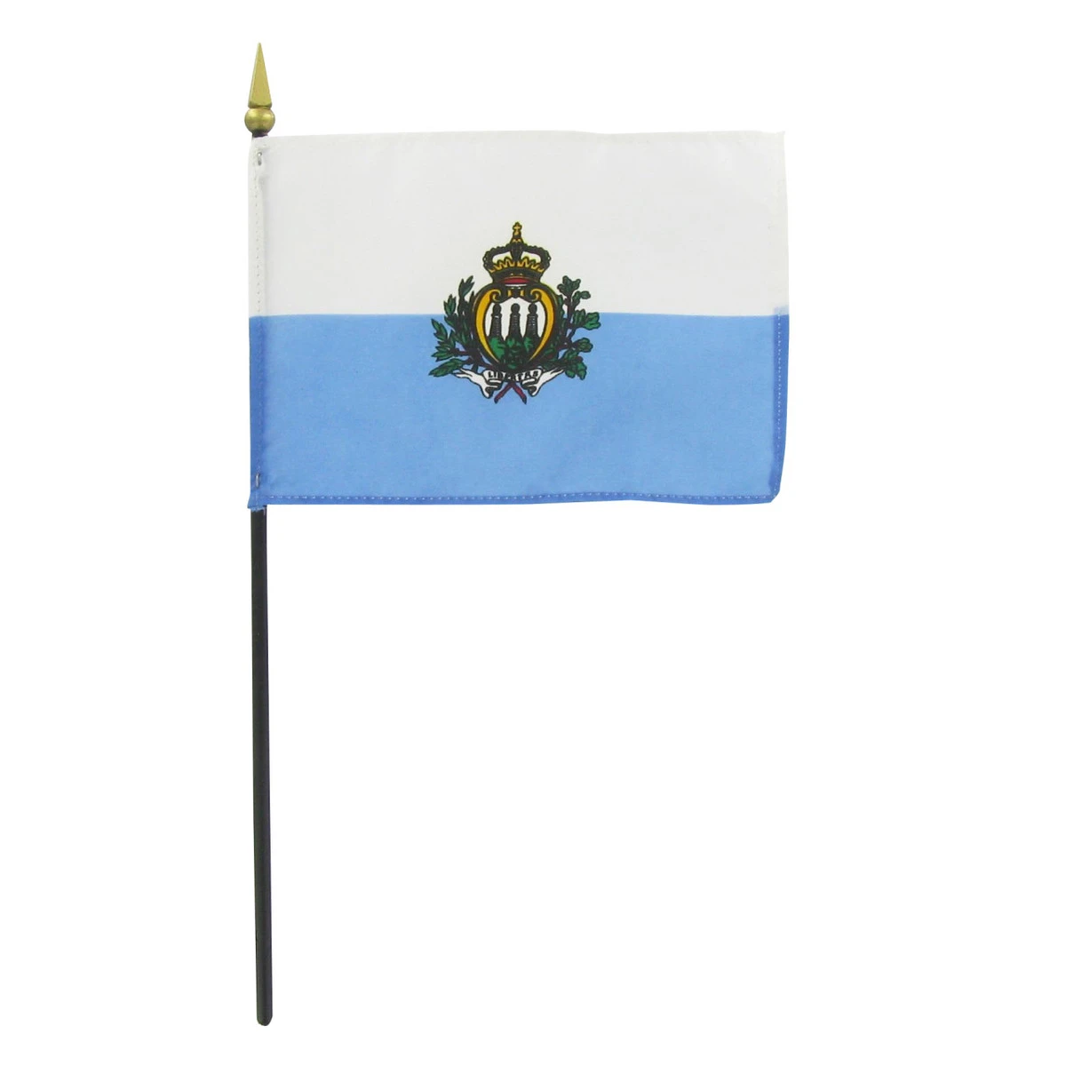San Marino 4" X 6" Stick Flag With Seal 1 San Marino 4" X 6" Stick Flag With Seal