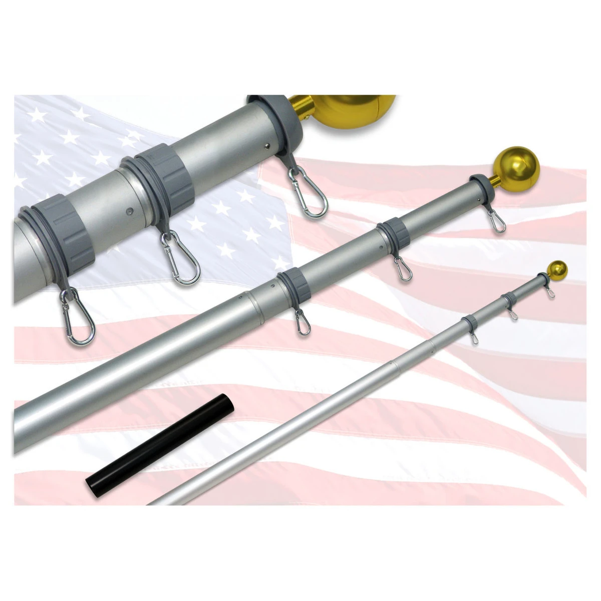 Super Tough 20ft Telescoping Silver Flagpole With Sewn Nylon US Made Flag 4 Super Tough 20ft Telescoping Silver Flagpole With Sewn Nylon US Made Flag - Image 4